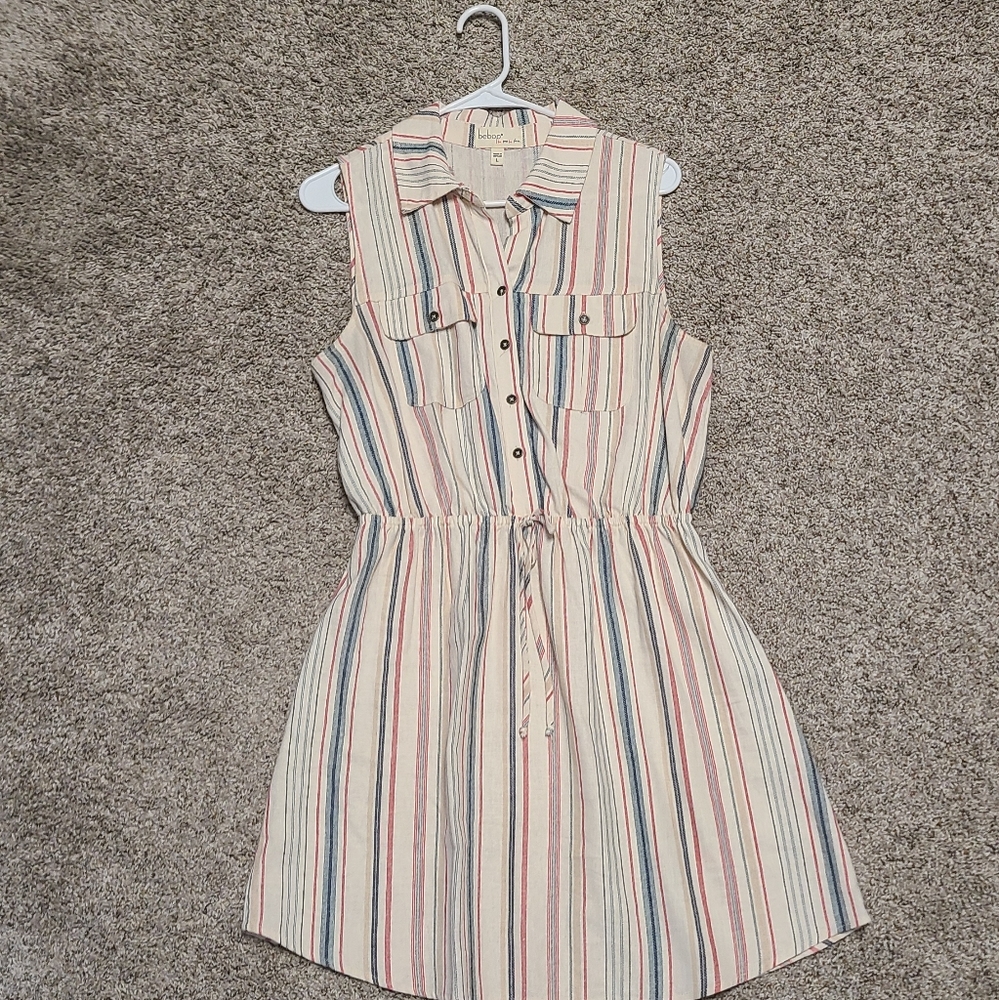 Bebop striped sleevles linen dress